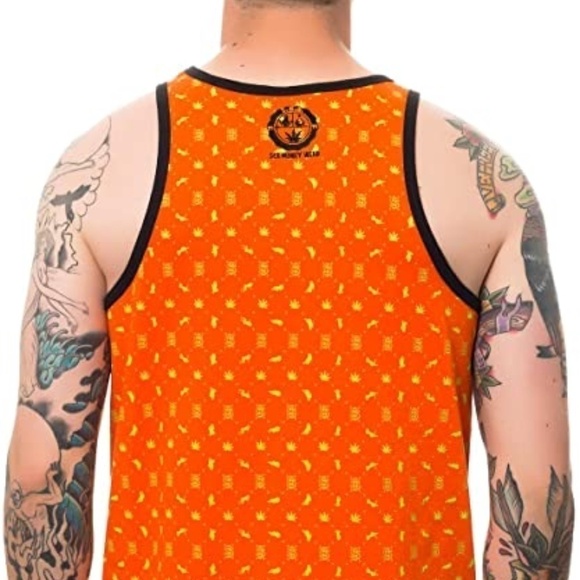 Sex Money Weed Orange 420 Tank Top Muscle Shirt Mens Small Zip Pocket - Picture 2 of 10